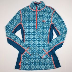 Kari Traa Womens Rose Half Zip Top Teal L 100% Merino Wool Norway